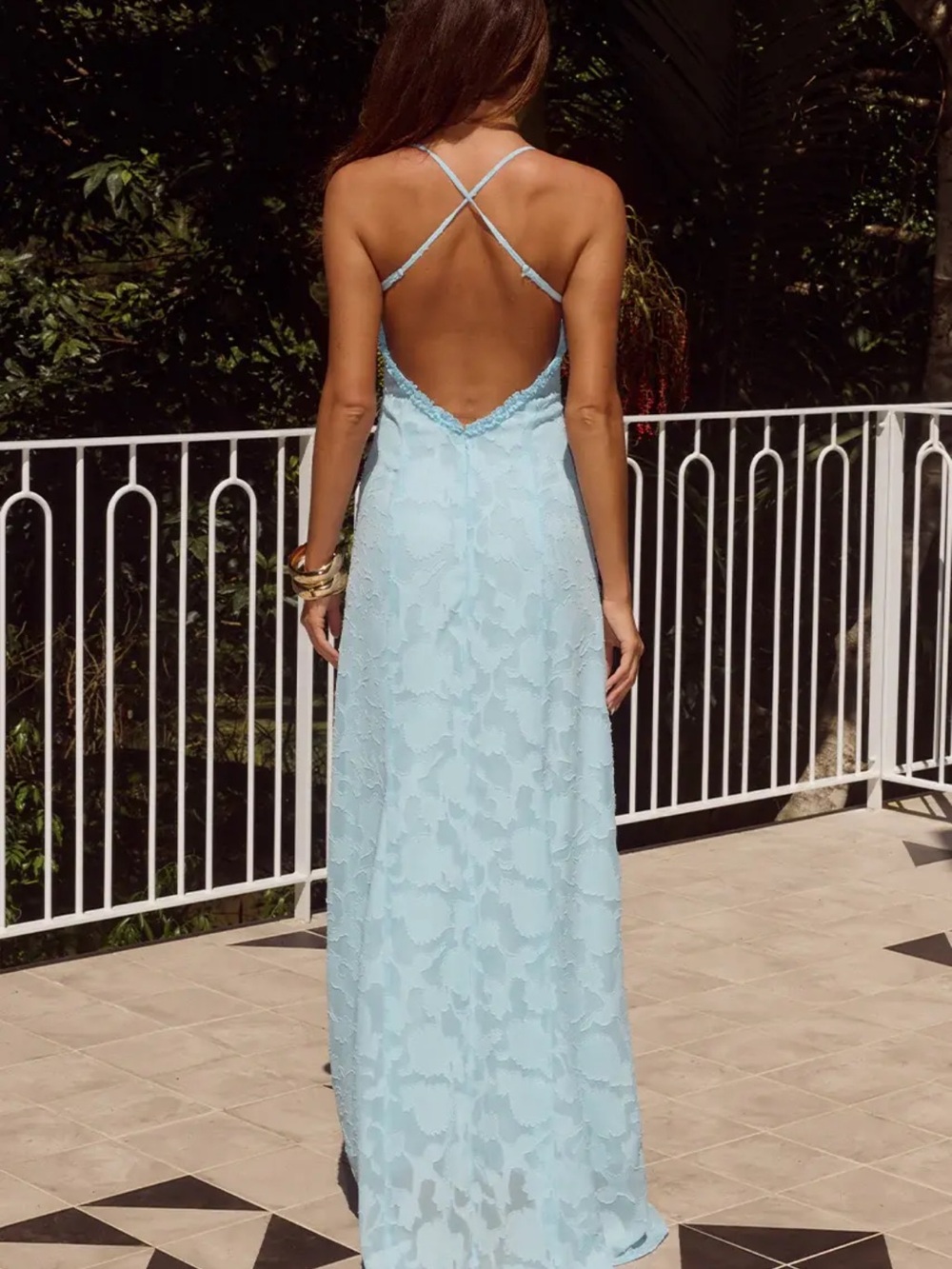 Blue Lace Maxi Dress with Spaghetti Straps - Picture 2 of 4